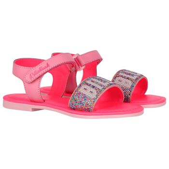 Girls Pink Embellished Logo Sandals