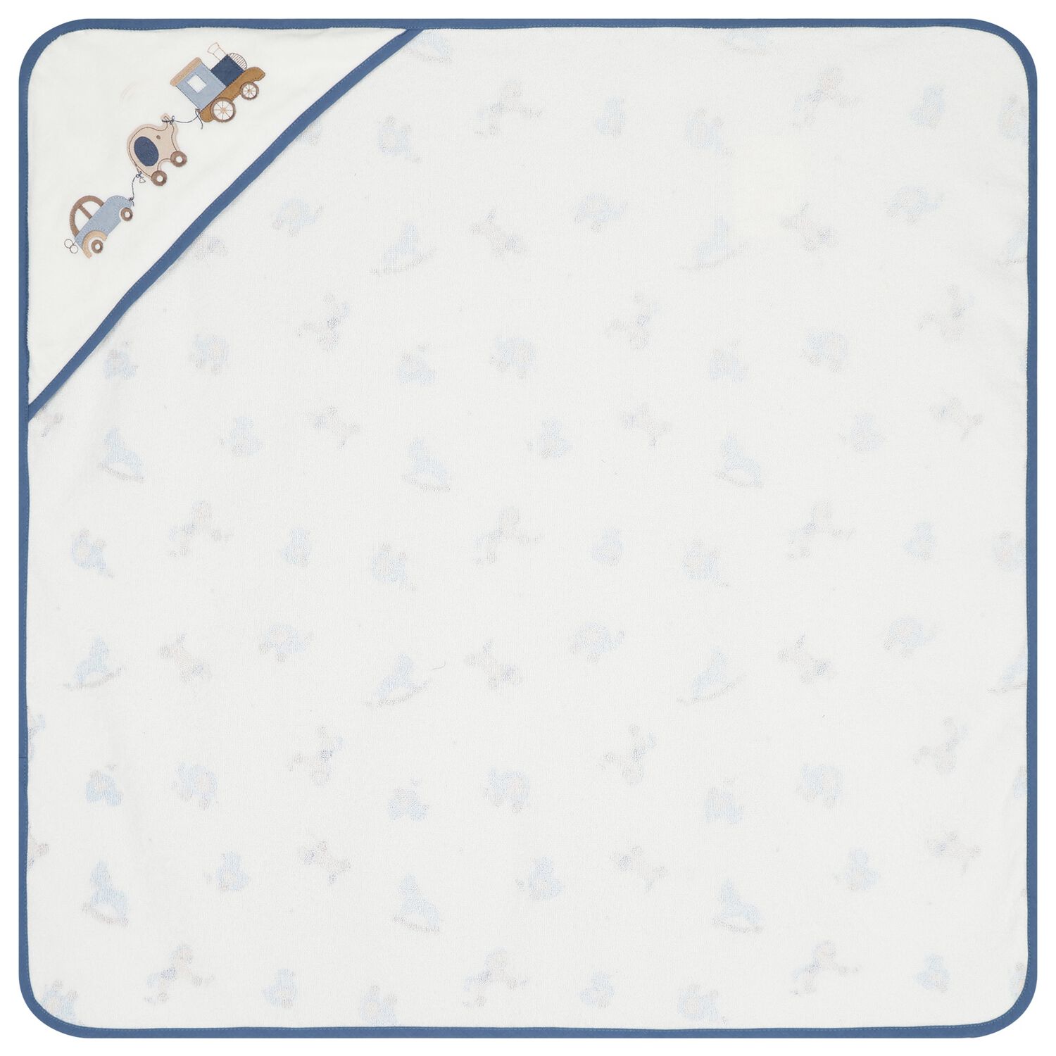 Baby Boys White & Blue Hooded Towel, 2, hi-res