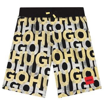 Boys Black Monogram Logo Shorts