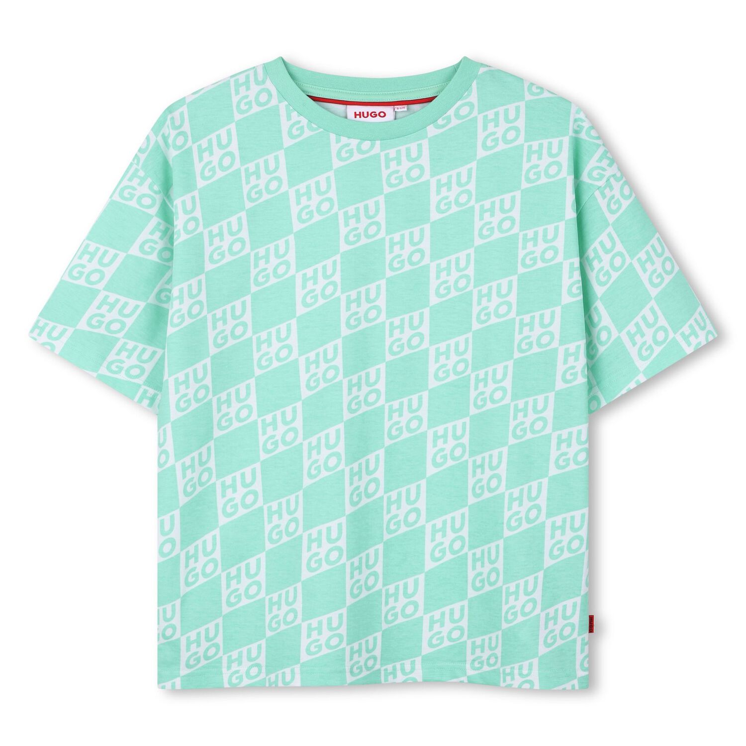 Boys Aqua & White Check Logo T-Shirt, 2, hi-res