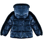 Girls Navy Sequin Hooded Jacket, 1, hi-res