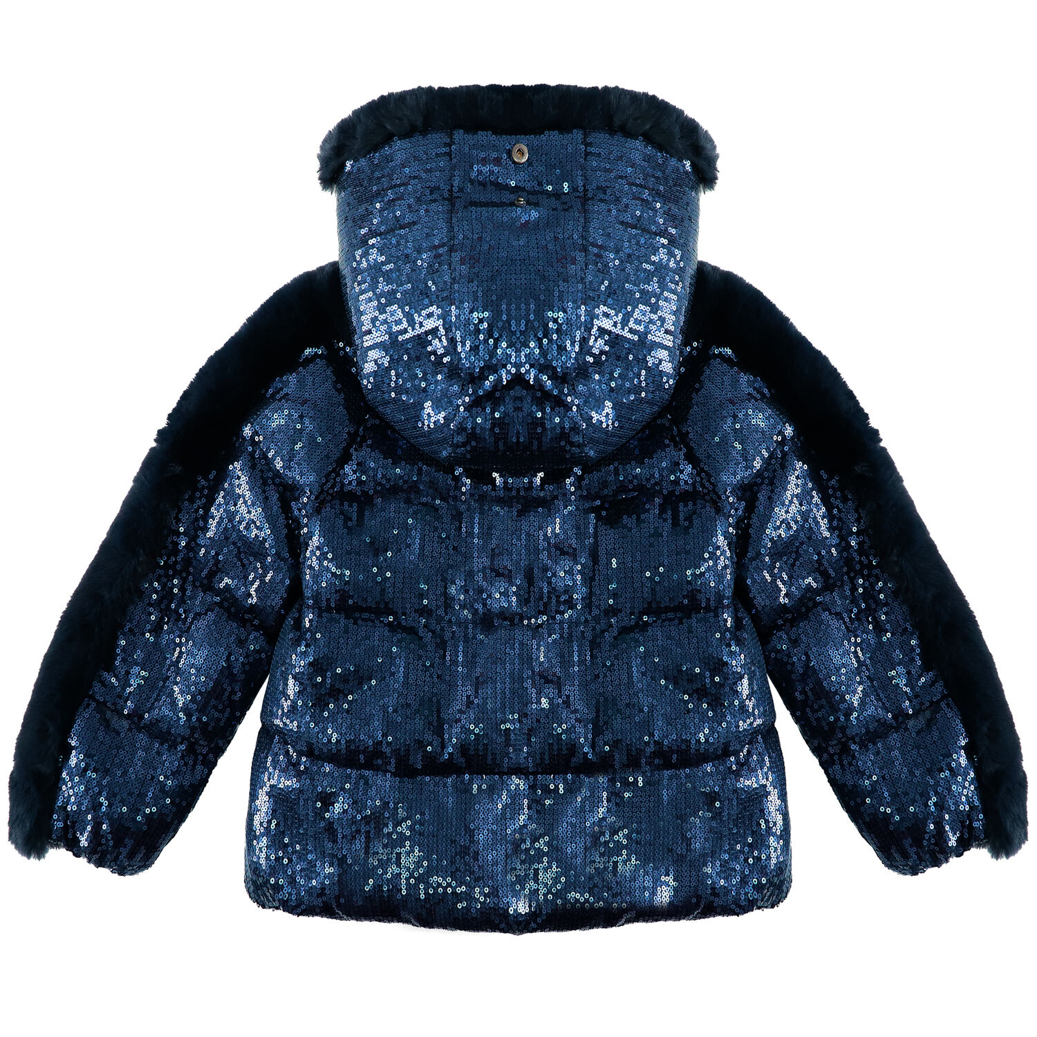 Girls Navy Sequin Hooded Jacket, 1, hi-res