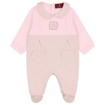 Baby Girls Pink & Gold Logo Babygrow