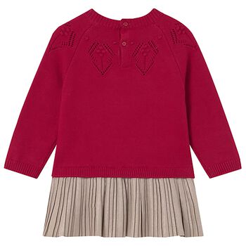 Younger Girls Red & Beige Knitted Dress
