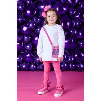 Girls White & Pink Hooded Leggings Set