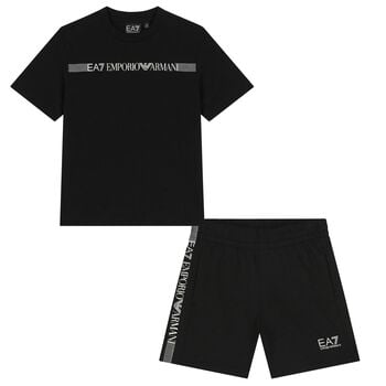 Boys Black Logo Shorts Set