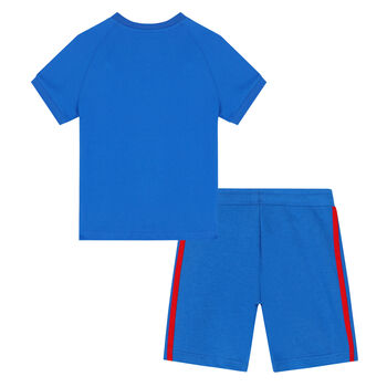Blue 3-Stripes Logo Shorts Set