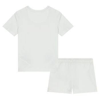 Younger Girls White Logo Shorts Set
