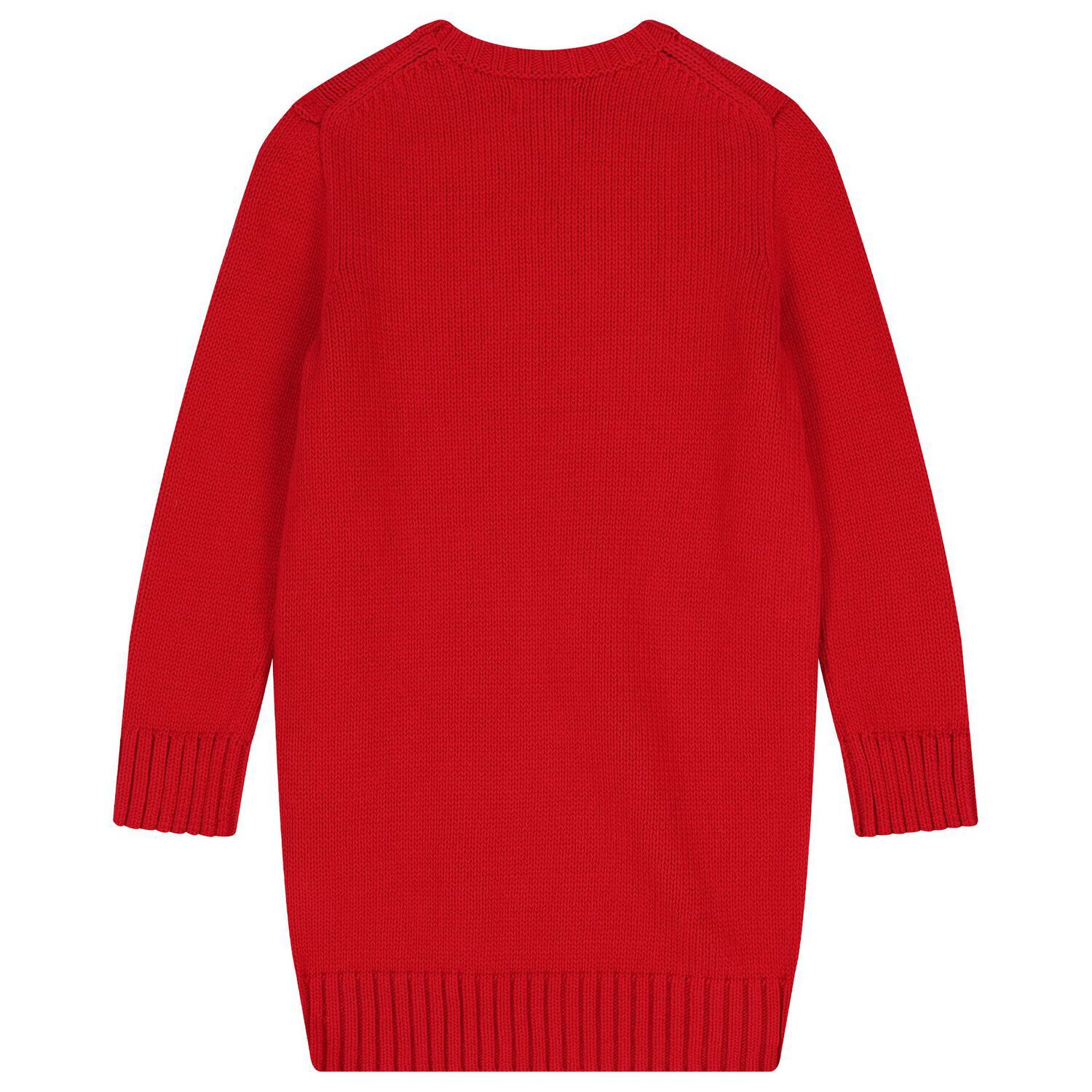 Girls Red Polo Bear Knitted Sweatshirt Dress, 1, hi-res image number null