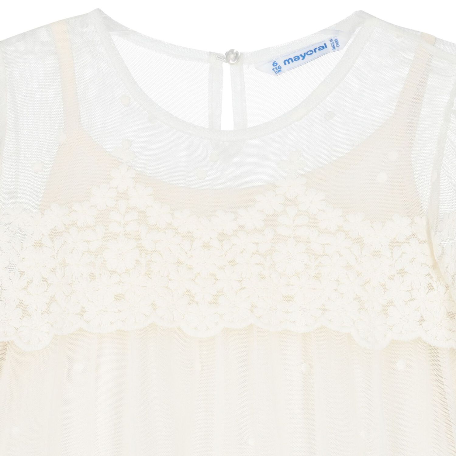Girls Ivory Embroidered Tulle Dress, 1, hi-res