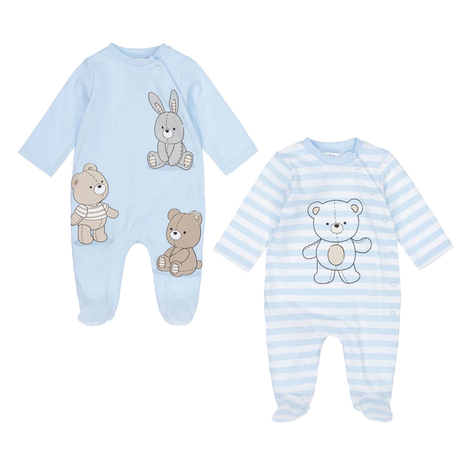 Baby Boys Blue Teddy Bear Babygrows ( 2-Pack ), 2, hi-res