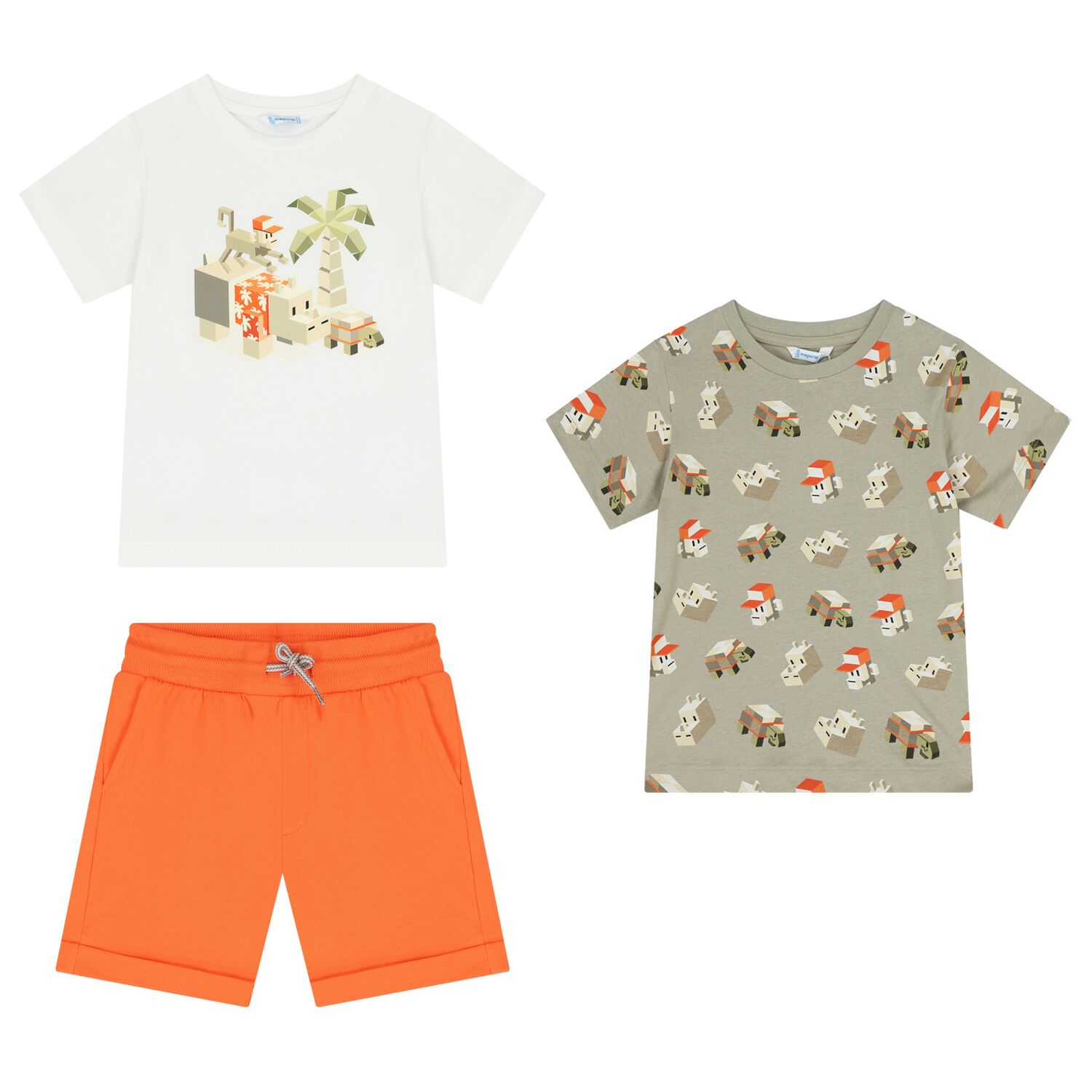 Boys White, Green & Orange Shorts Set, 1, hi-res