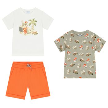 Boys White, Green & Orange Shorts Set