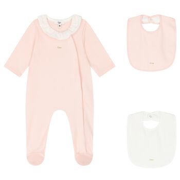 Baby Girls Pink & Ivory Babygrow Gift Set