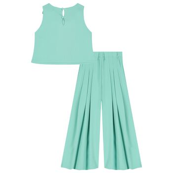 Girls Green Crepe Trousers Set