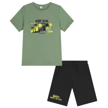 Boys Green & Black Shorts Set
