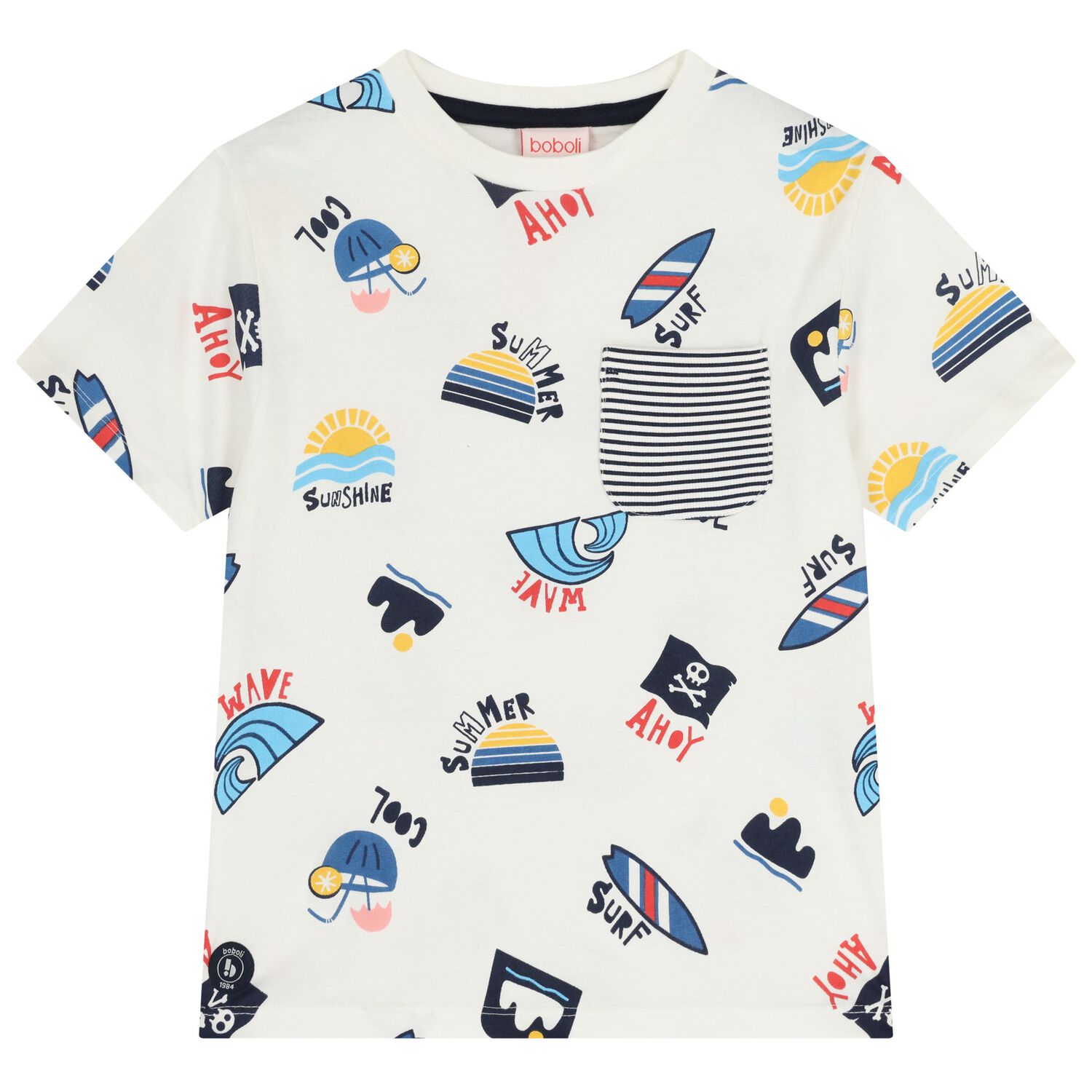 Boys Ivory Striped Pocket T-Shirt, 1, hi-res