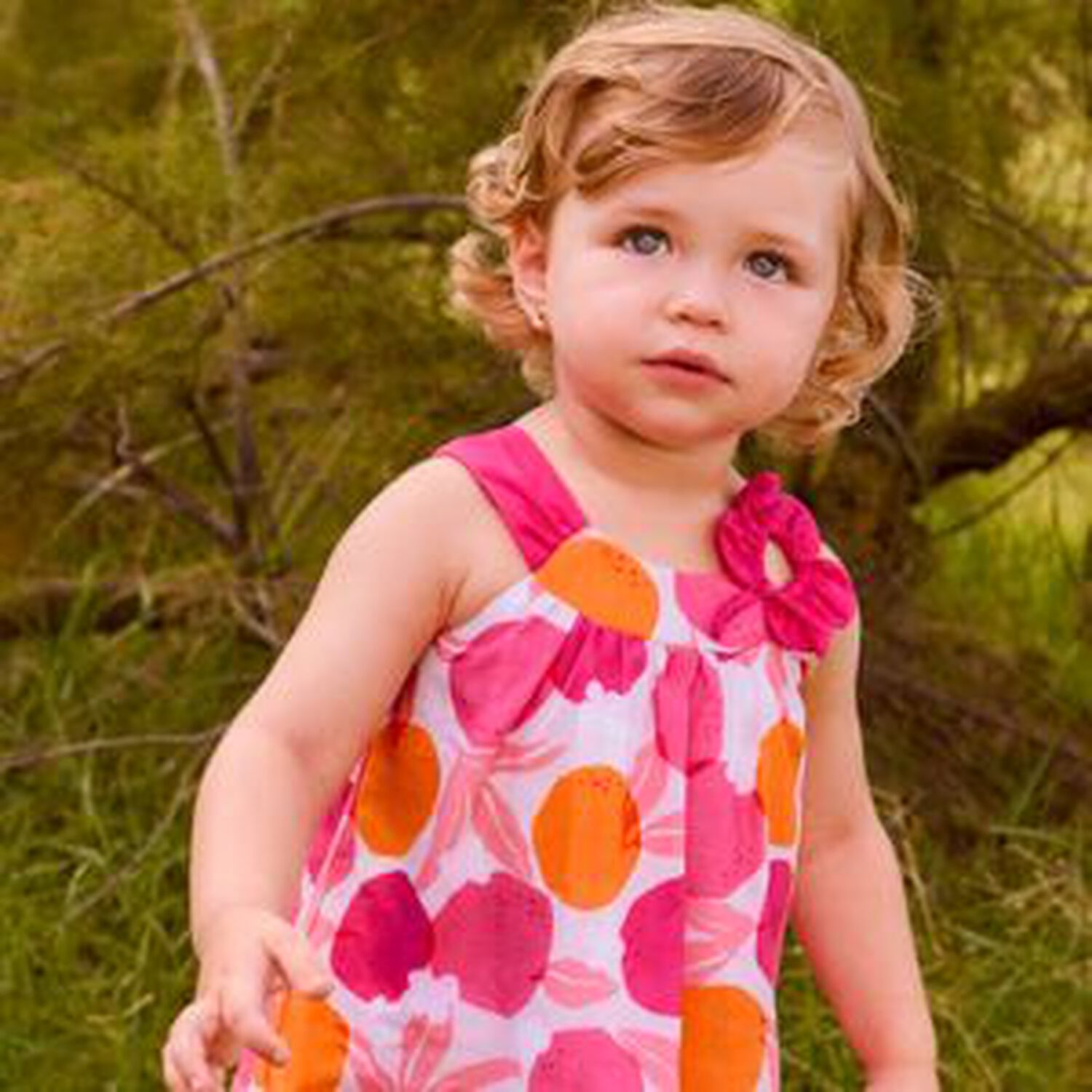 Younger Girls Pink & Orange Dress, 1, hi-res
