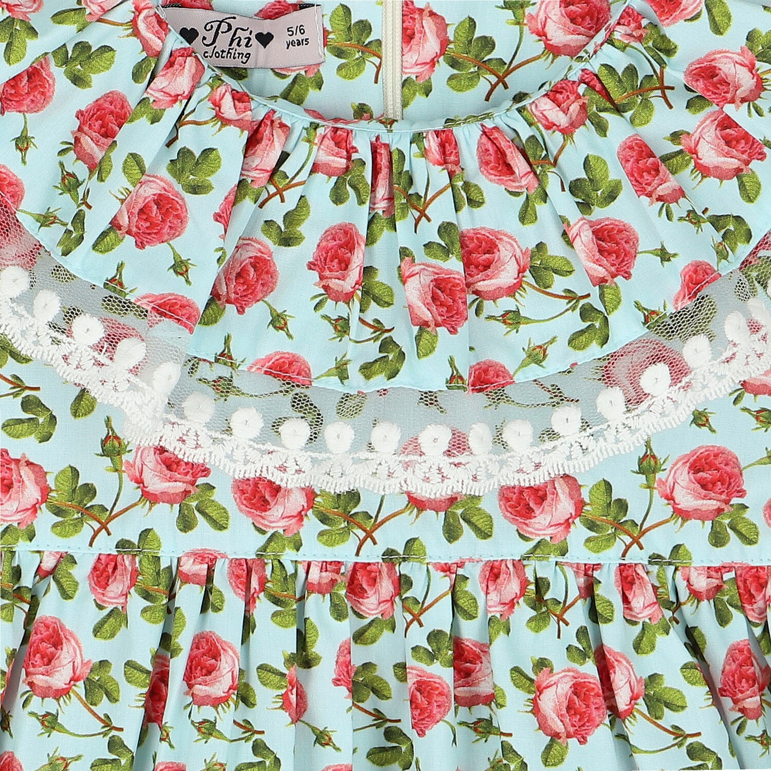Girls Blue & Pink Roses Dress, 1, hi-res image number null