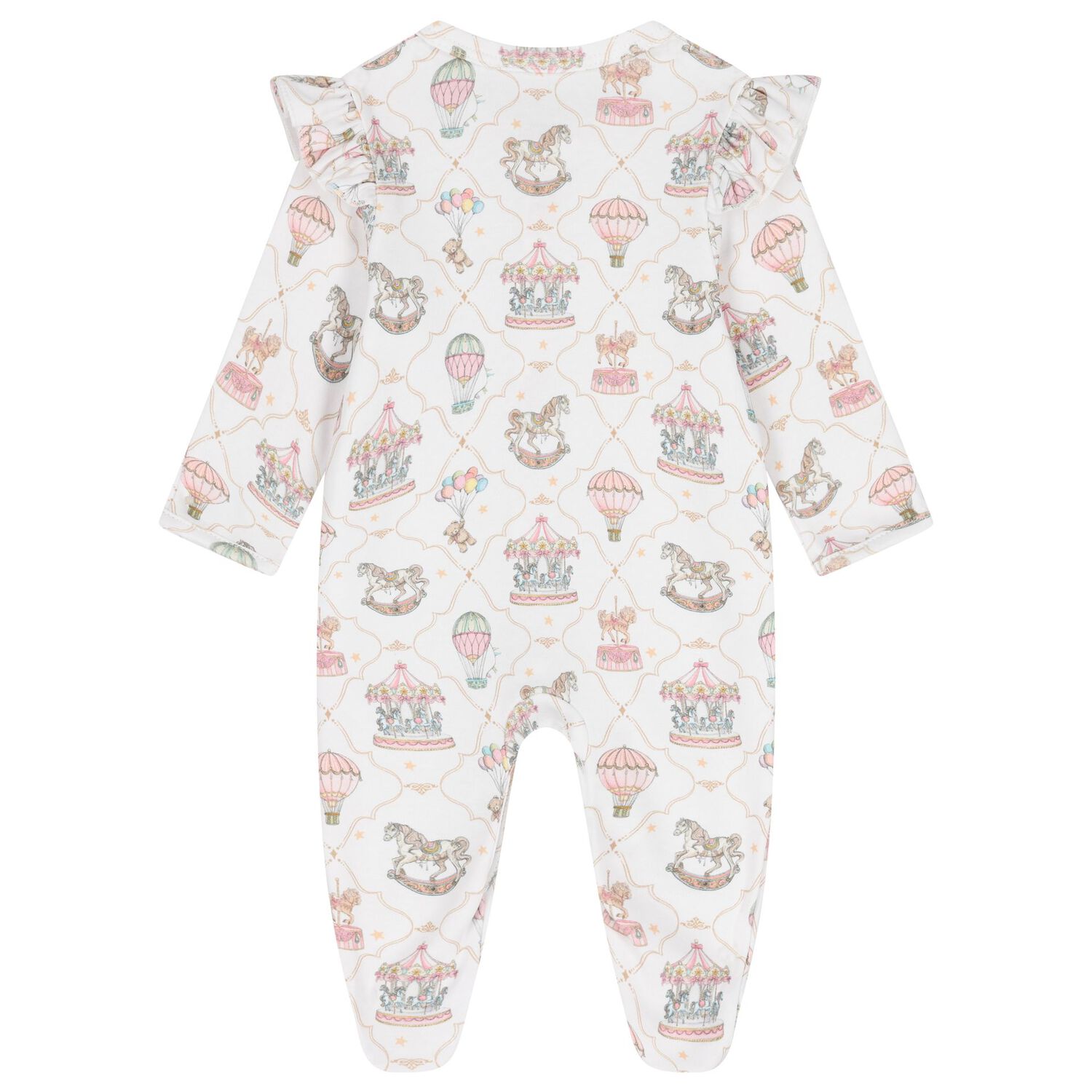 Baby Girls Pink & White Carousel & Hot Air Balloon Babygrow, 1, hi-res image number null