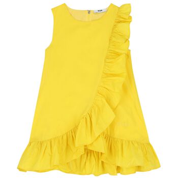Girls Yellow Logo Ruffled Dress