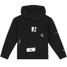 Boys Black Logo Hooded Top, 1, hi-res