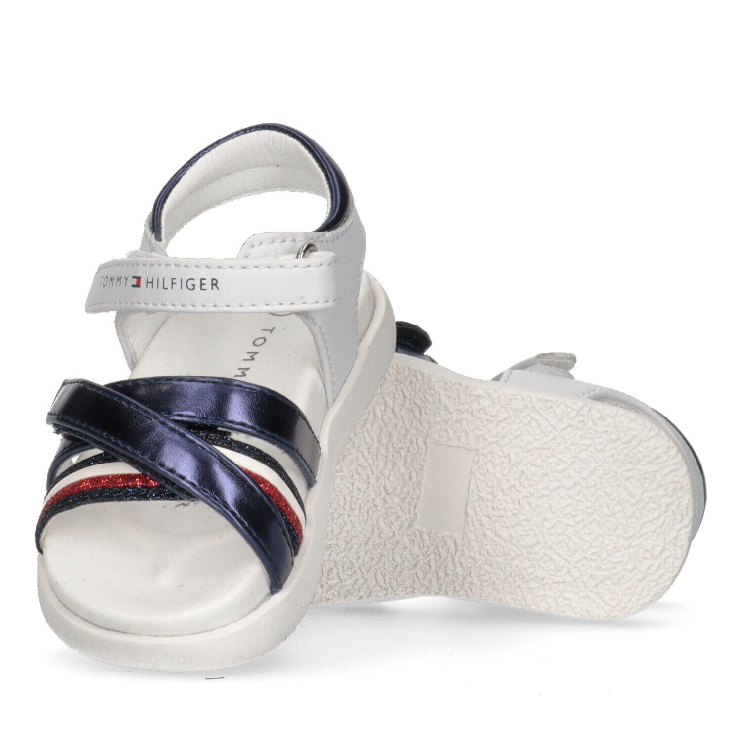 Girls White & Blue Striped Sandals, 1, hi-res