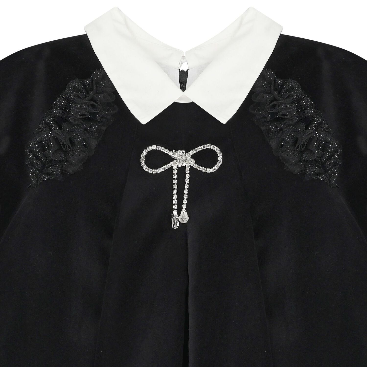 فستان بنات بفيونكة مخملية باللون الأسود , 1, hi-res image number null