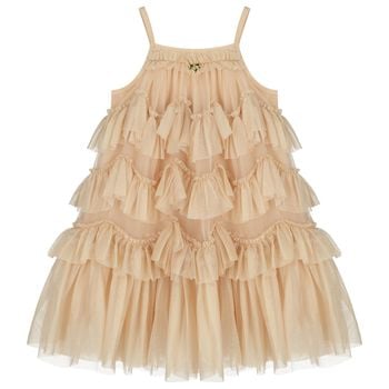 Girls Gold Ruffled Tulle Dress