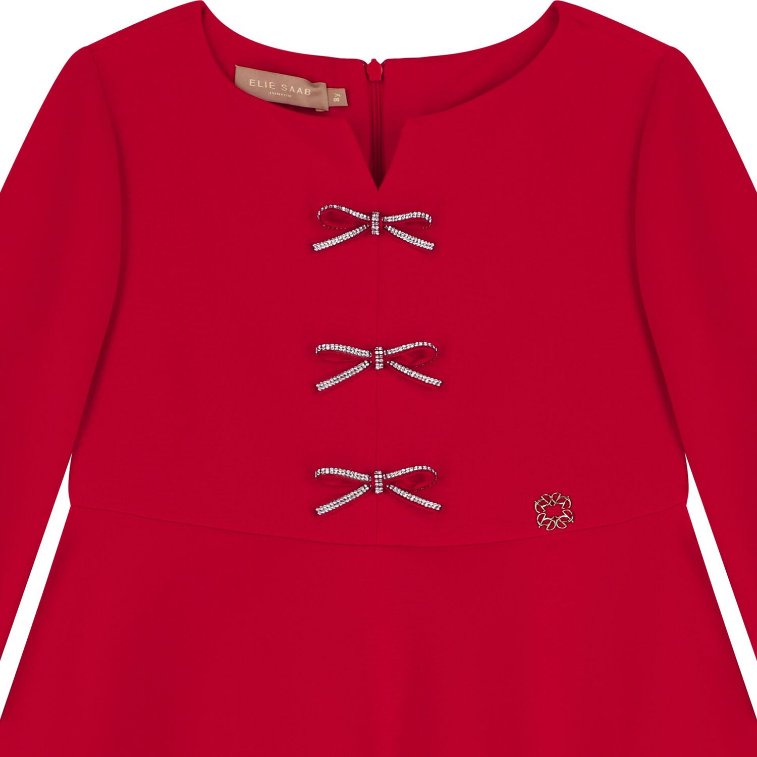 Girls Red Diamante Bow Dress, 2, hi-res