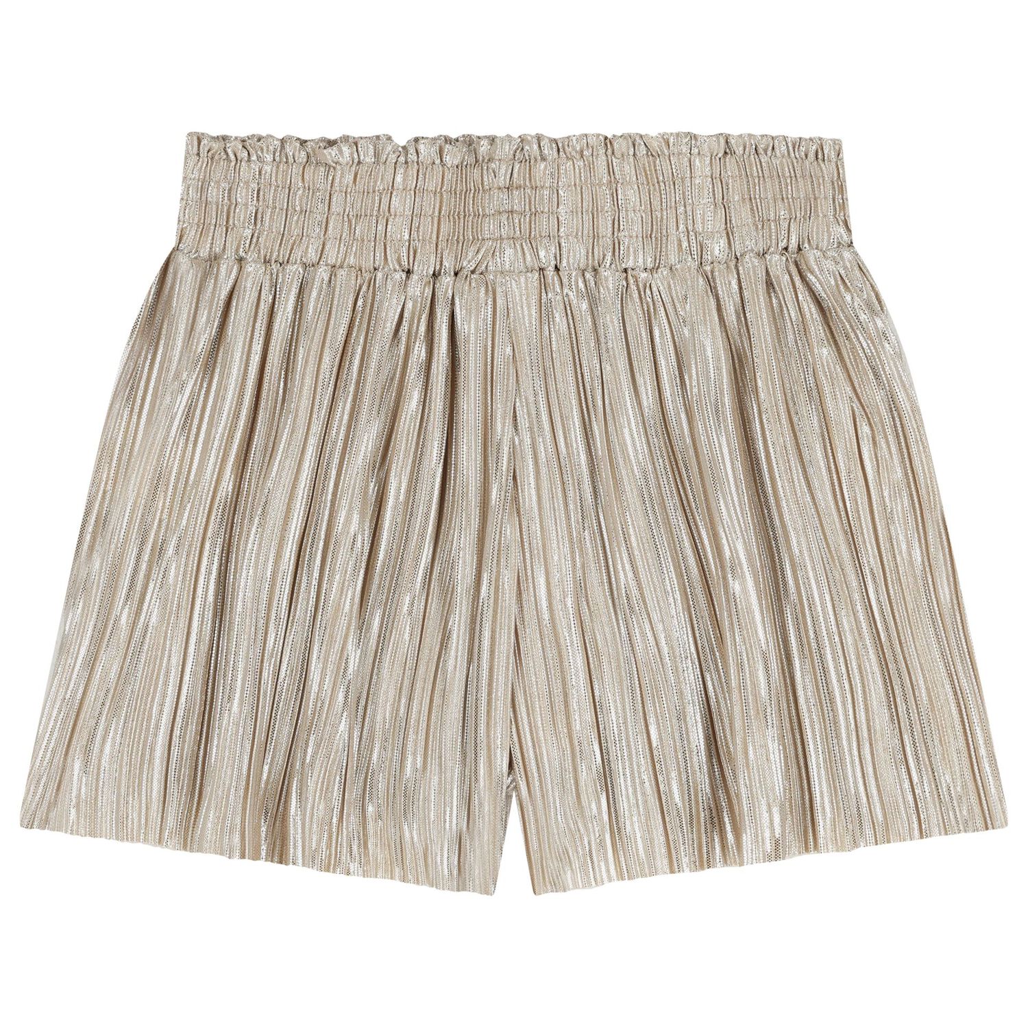 Girls Gold Metallic Pleated Shorts, 1, hi-res