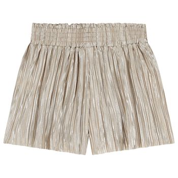 Girls Gold Metallic Pleated Shorts