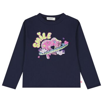 Girls Navy Blue Sequin Planet Long Sleeve Top