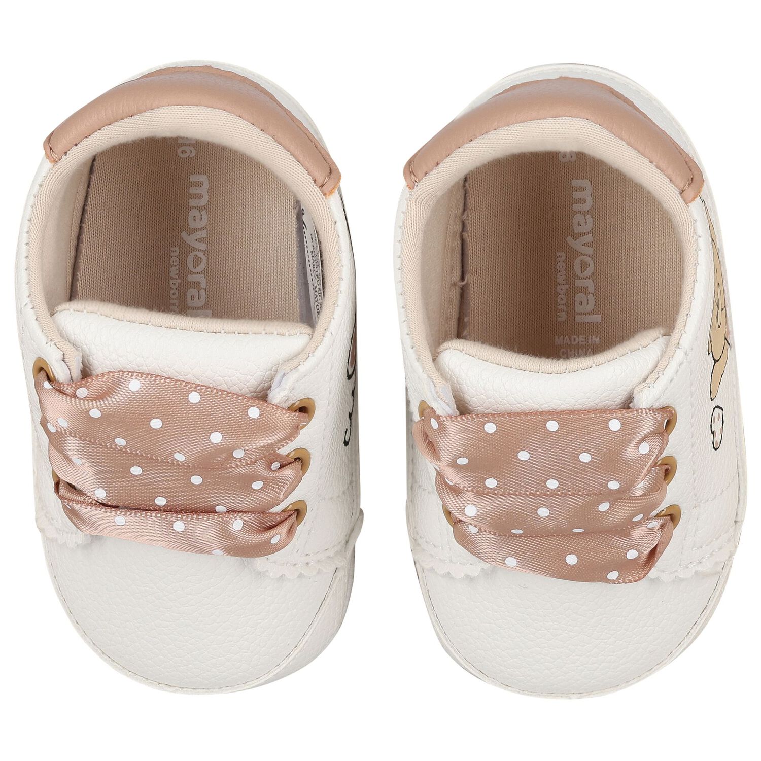 Baby Girls White & Beige Teddy Bear Trainers, 1, hi-res image number null