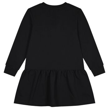 Girls Black Teddy Bear Logo Dress
