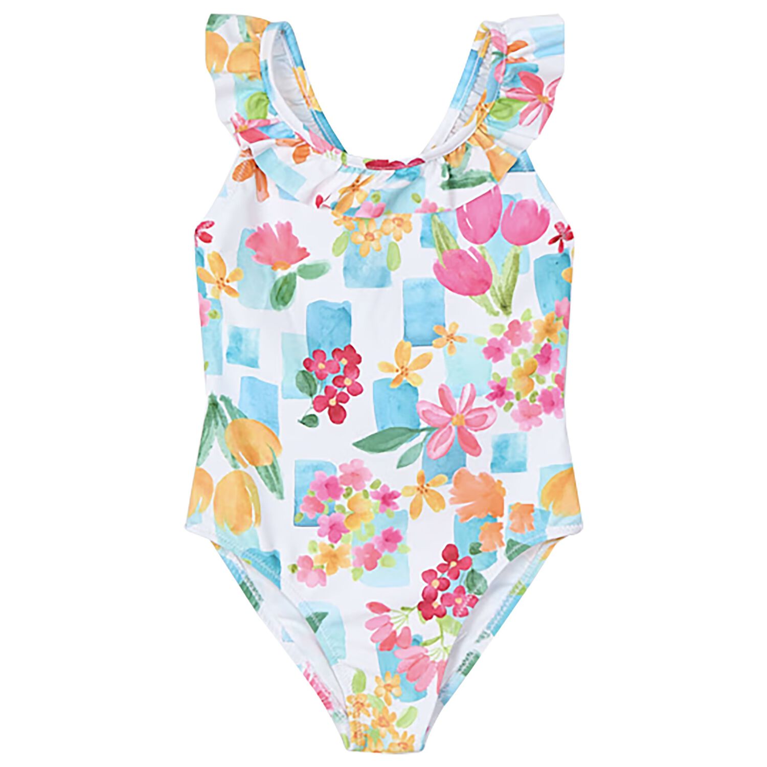 Girls Ivory & Green Floral Swimsuit, 2, hi-res image number null