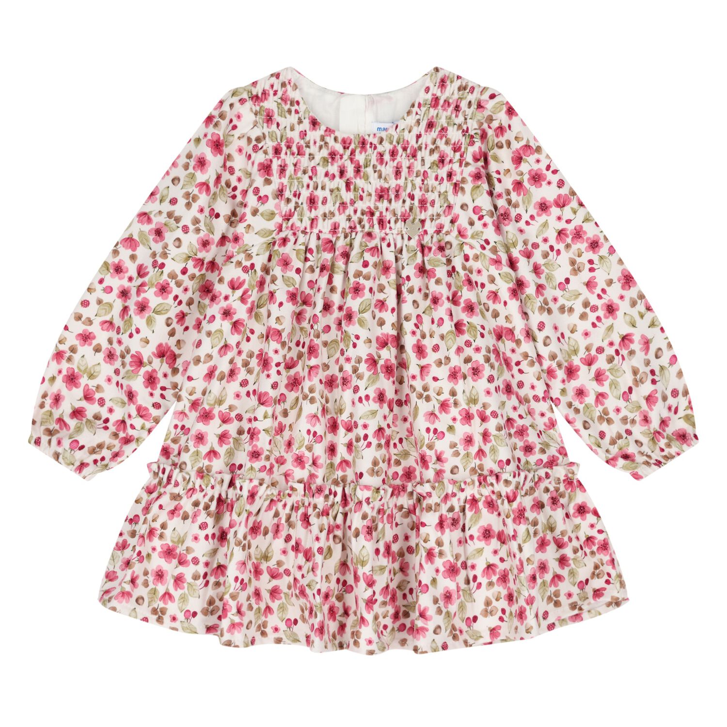 Younger Girls Ivory & Pink Floral Dress, 1, hi-res