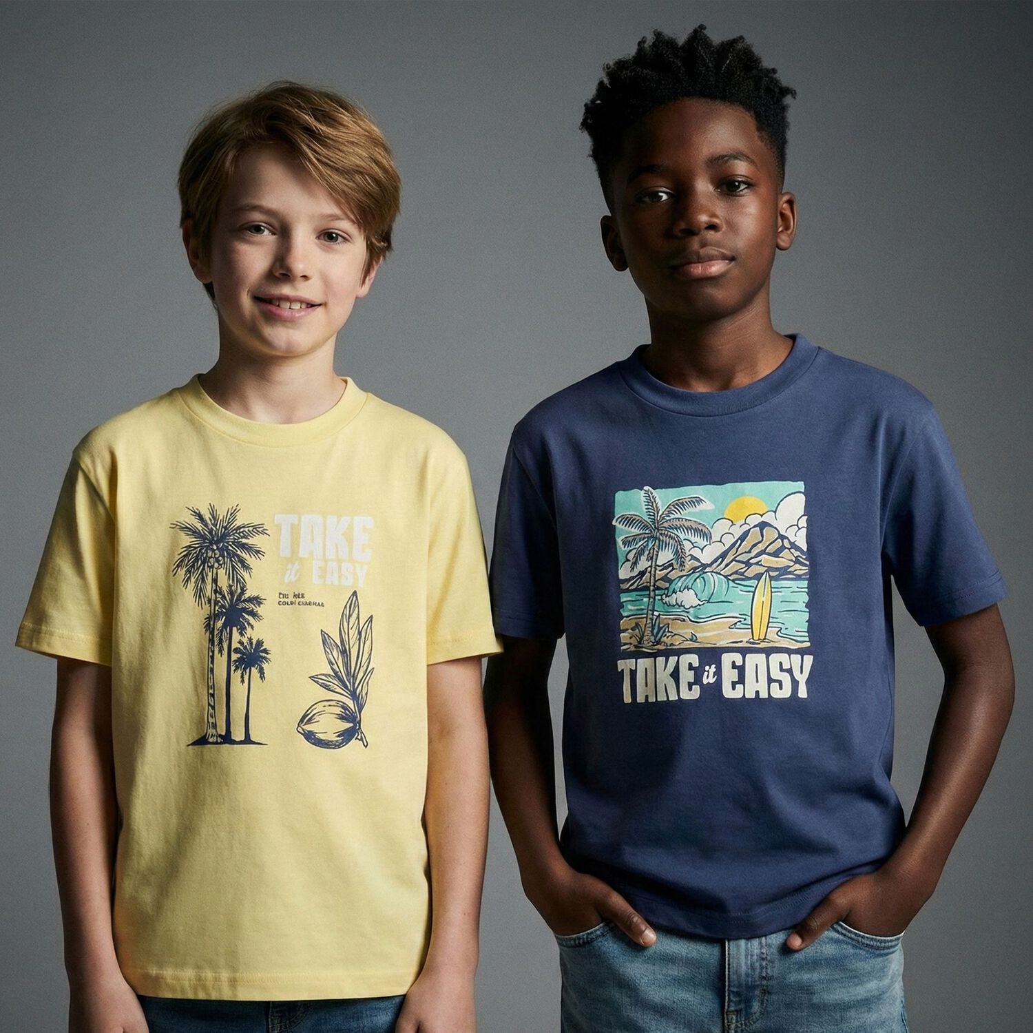 Boys Navy Blue & Yellow T-Shirts ( 2 Pack ), 1, hi-res