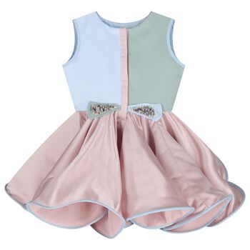 Girls Pink, Blue & Green Satin Dress