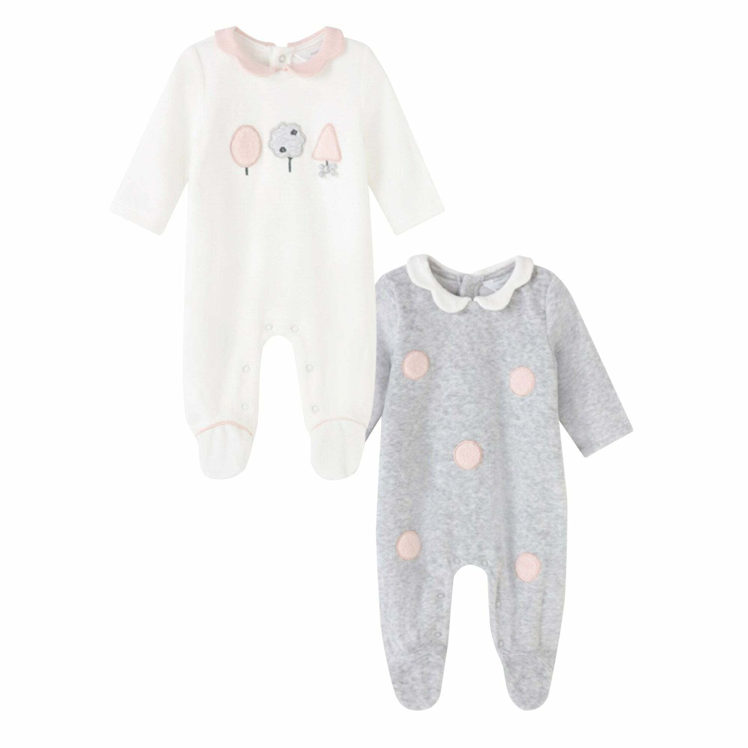 Girls Ivory & Pink Babygrows (2 Pack), 2, hi-res