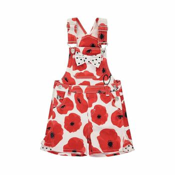 Girls Red & White Poppy Dungaree Set