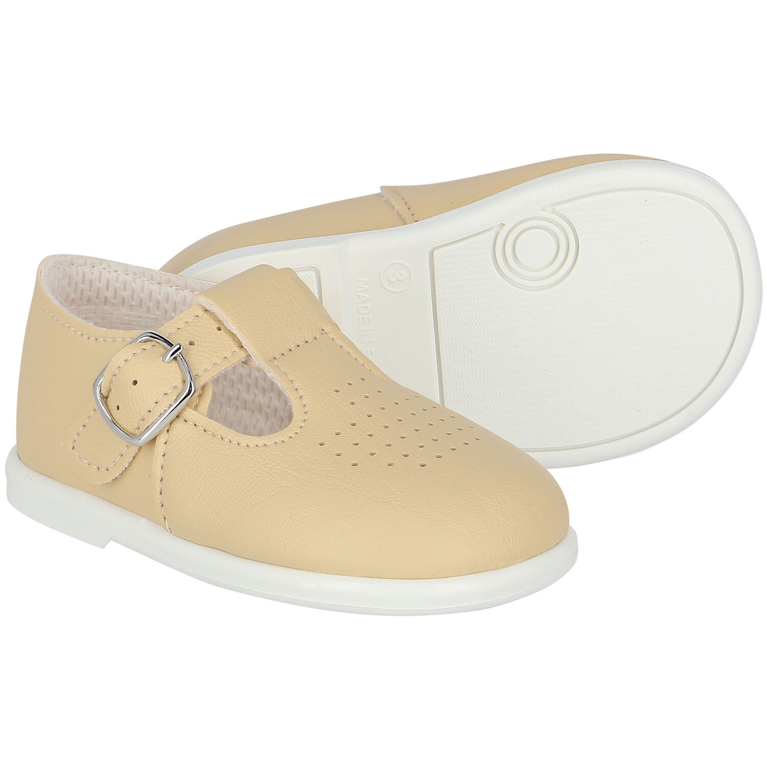 Baby Boys Beige Leather Shoes, 3, hi-res