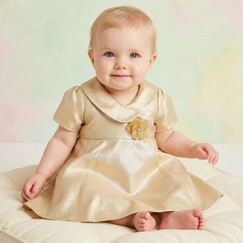 Baby Girls Gold Flower Satin Dress