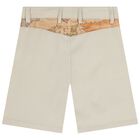 Boys Beige Logo Shorts, 1, hi-res
