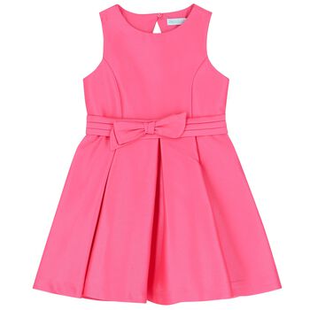 Girls Pink Bow Satin Dress