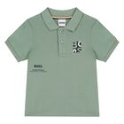 Younger Boys Green Logo Polo Shirt, 1, hi-res