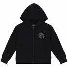 سترة رياضية هودى بسحاب بالشعار باللون الاسود للاولاد, 1, hi-res