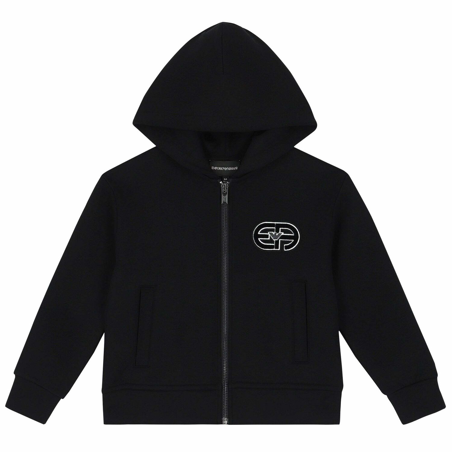 سترة رياضية هودى بسحاب بالشعار باللون الاسود للاولاد, 1, hi-res image number null