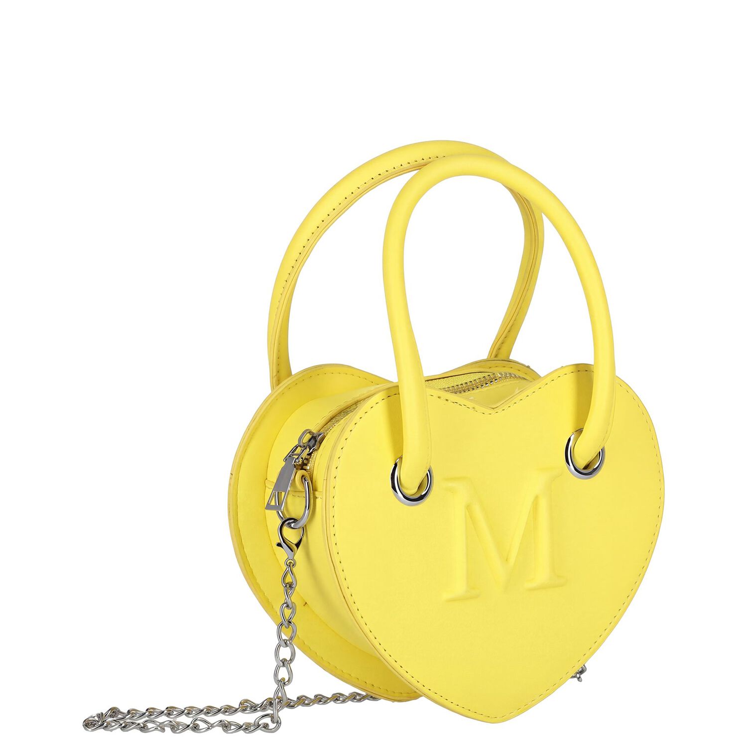 Girls Yellow Leather Heart Handbag, 1, hi-res