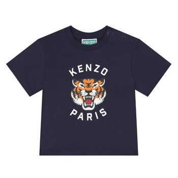 Younger Boys Navy Blue Tiger Logo T-Shirt